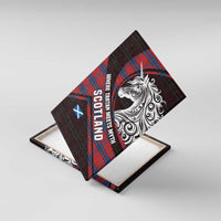 Scotland Canvas Wall Art with Red Blue Tartan Pattern with Unicorn Illustration Saltire Flag and Where Tartan Meets Myth Quote Design - Wonder Print Shop