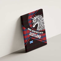 Scotland Canvas Wall Art with Red Blue Tartan Pattern with Unicorn Illustration Saltire Flag and Where Tartan Meets Myth Quote Design - Wonder Print Shop