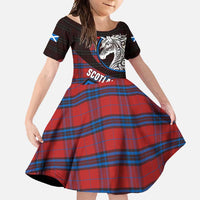 Scotland Family Matching Off Shoulder Maxi Dress and Hawaiian Shirt with Red Blue Tartan Pattern with Unicorn Illustration Saltire Flag and Where Tartan Meets Myth Quote Design - Wonder Print Shop