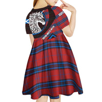 Scotland Kid Short Sleeve Dress with Red Blue Tartan Pattern with Unicorn Illustration Saltire Flag and Where Tartan Meets Myth Quote Design - Wonder Print Shop