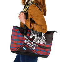 Scotland Leather Tote Bag with Red Blue Tartan Pattern with Unicorn Illustration Saltire Flag and Where Tartan Meets Myth Quote Design - Wonder Print Shop