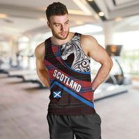 Scotland Men Tank Top with Red Blue Tartan Pattern with Unicorn Illustration Saltire Flag and Where Tartan Meets Myth Quote Design - Wonder Print Shop