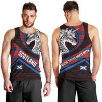 Scotland Men Tank Top with Red Blue Tartan Pattern with Unicorn Illustration Saltire Flag and Where Tartan Meets Myth Quote Design - Wonder Print Shop