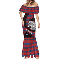Scotland Mermaid Dress with Red Blue Tartan Pattern with Unicorn Illustration Saltire Flag and Where Tartan Meets Myth Quote Design - Wonder Print Shop
