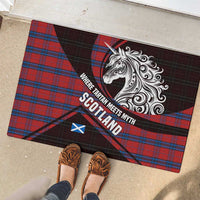 Scotland Rubber Doormat with Red Blue Tartan Pattern with Unicorn Illustration Saltire Flag and Where Tartan Meets Myth Quote Design - Wonder Print Shop