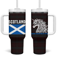 Scotland Tumbler With Handle with Red Blue Tartan Pattern with Unicorn Illustration Saltire Flag and Where Tartan Meets Myth Quote Design - Wonder Print Shop
