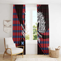 Scotland Window Curtain with Red Blue Tartan Pattern with Unicorn Illustration Saltire Flag and Where Tartan Meets Myth Quote Design - Wonder Print Shop