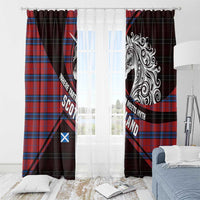 Scotland Window Curtain with Red Blue Tartan Pattern with Unicorn Illustration Saltire Flag and Where Tartan Meets Myth Quote Design - Wonder Print Shop
