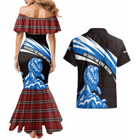 Scotland Lion Couples Matching Mermaid Dress and Hawaiian Shirt with Blue and White Saltire and Tartan Pattern - Wonder Print Shop