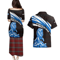 Scotland Lion Couples Matching Puletasi and Hawaiian Shirt with Blue and White Saltire and Tartan Pattern - Wonder Print Shop