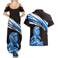 Scotland Lion Couples Matching Summer Maxi Dress and Hawaiian Shirt with Blue and White Saltire and Tartan Pattern - Wonder Print Shop
