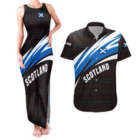 Scotland Lion Couples Matching Tank Maxi Dress and Hawaiian Shirt with Blue and White Saltire and Tartan Pattern - Wonder Print Shop