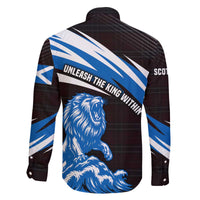 Scotland Lion Family Matching Off The Shoulder Long Sleeve Dress and Hawaiian Shirt with Blue and White Saltire and Tartan Pattern - Wonder Print Shop