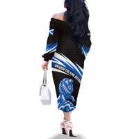 Scotland Lion Family Matching Off The Shoulder Long Sleeve Dress and Hawaiian Shirt with Blue and White Saltire and Tartan Pattern - Wonder Print Shop