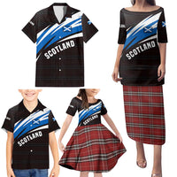 Scotland Lion Family Matching Puletasi and Hawaiian Shirt with Blue and White Saltire and Tartan Pattern - Wonder Print Shop