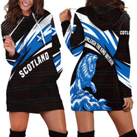 Scotland Lion Hoodie Dress with Blue and White Saltire and Tartan Pattern - Wonder Print Shop