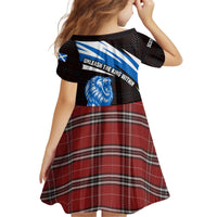 Scotland Lion Kid Short Sleeve Dress with Blue and White Saltire and Tartan Pattern - Wonder Print Shop