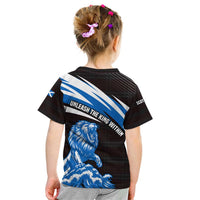 Scotland Lion Kid T Shirt with Blue and White Saltire and Tartan Pattern - Wonder Print Shop