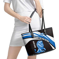 Scotland Lion Leather Tote Bag with Blue and White Saltire and Tartan Pattern - Wonder Print Shop