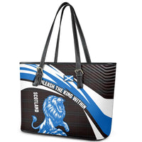 Scotland Lion Leather Tote Bag with Blue and White Saltire and Tartan Pattern - Wonder Print Shop