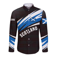 Scotland Lion Long Sleeve Button Shirt with Blue and White Saltire and Tartan Pattern - Wonder Print Shop