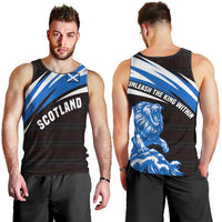 Scotland Lion Men Tank Top with Blue and White Saltire and Tartan Pattern - Wonder Print Shop