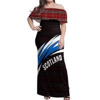 Scotland Lion Off Shoulder Maxi Dress with Blue and White Saltire and Tartan Pattern - Wonder Print Shop