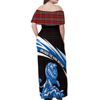 Scotland Lion Off Shoulder Maxi Dress with Blue and White Saltire and Tartan Pattern - Wonder Print Shop