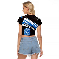 Scotland Lion Raglan Cropped T Shirt with Blue and White Saltire and Tartan Pattern - Wonder Print Shop