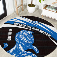 Scotland Lion Round Carpet with Blue and White Saltire and Tartan Pattern - Wonder Print Shop