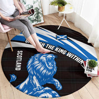 Scotland Lion Round Carpet with Blue and White Saltire and Tartan Pattern - Wonder Print Shop