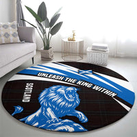Scotland Lion Round Carpet with Blue and White Saltire and Tartan Pattern - Wonder Print Shop