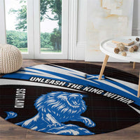 Scotland Lion Round Carpet with Blue and White Saltire and Tartan Pattern - Wonder Print Shop