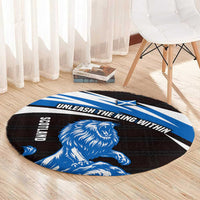 Scotland Lion Round Carpet with Blue and White Saltire and Tartan Pattern - Wonder Print Shop