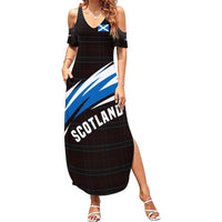 Scotland Lion Summer Maxi Dress with Blue and White Saltire and Tartan Pattern - Wonder Print Shop