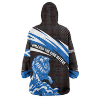 Scotland Lion Wearable Blanket Hoodie with Blue and White Saltire and Tartan Pattern - Wonder Print Shop