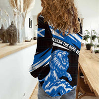 Scotland Lion Women Casual Shirt with Blue and White Saltire and Tartan Pattern - Wonder Print Shop