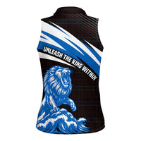 Scotland Lion Women Sleeveless Polo Shirt with Blue and White Saltire and Tartan Pattern - Wonder Print Shop