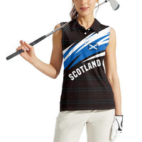 Scotland Lion Women Sleeveless Polo Shirt with Blue and White Saltire and Tartan Pattern - Wonder Print Shop