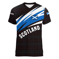 Scotland Lion Women V-Neck T-Shirt with Blue and White Saltire and Tartan Pattern - Wonder Print Shop