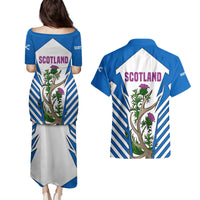 Scotland Thistle and Saltire Couples Matching Puletasi and Hawaiian Shirt with Blue and White National Design - Wonder Print Shop