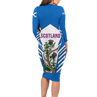 Scotland Thistle and Saltire Family Matching Long Sleeve Bodycon Dress and Hawaiian Shirt with Blue and White National Design - Wonder Print Shop