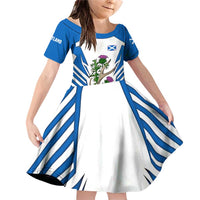 Scotland Thistle and Saltire Family Matching Off Shoulder Short Dress and Hawaiian Shirt with Blue and White National Design - Wonder Print Shop