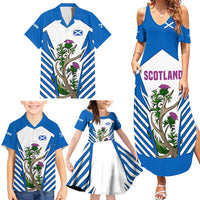 Scotland Thistle and Saltire Family Matching Summer Maxi Dress and Hawaiian Shirt with Blue and White National Design - Wonder Print Shop
