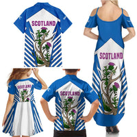 Scotland Thistle and Saltire Family Matching Summer Maxi Dress and Hawaiian Shirt with Blue and White National Design - Wonder Print Shop