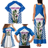 Scotland Thistle and Saltire Family Matching Tank Maxi Dress and Hawaiian Shirt with Blue and White National Design - Wonder Print Shop