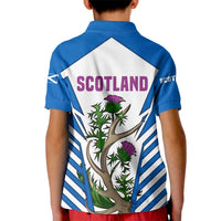Scotland Thistle and Saltire Kid Polo Shirt with Blue and White National Design - Wonder Print Shop