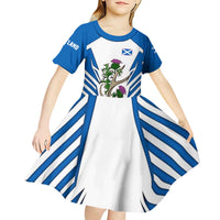 Scotland Thistle and Saltire Kid Short Sleeve Dress with Blue and White National Design - Wonder Print Shop