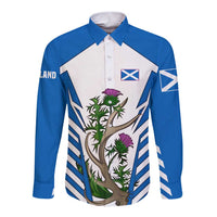 Scotland Thistle and Saltire Long Sleeve Button Shirt with Blue and White National Design - Wonder Print Shop