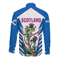 Scotland Thistle and Saltire Long Sleeve Button Shirt with Blue and White National Design - Wonder Print Shop